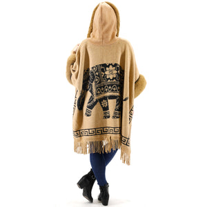 ELEPHANT PATTERN FAUX FUR FRINGED HODIE SHAWL 3825 (6PC)