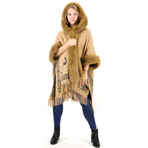 ELEPHANT PATTERN FAUX FUR FRINGED HODIE SHAWL 3825 (6PC)