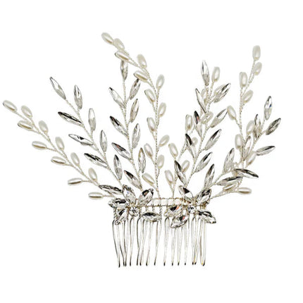 Pearl Crystal Decor Tiara Hair Comb CO111-51 (1PC)