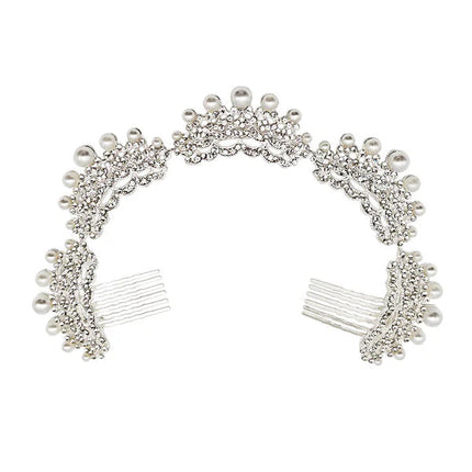 PEARL RHINESTONE DECOR TIARA HAIR COMB 111-63 (1PC)