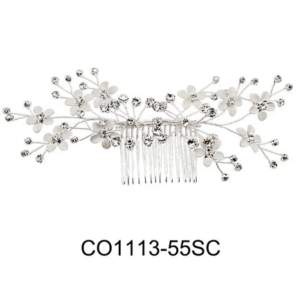 CRYSTAL FLOWER DECOR TIARA HAIR COMB 1113-55 (1PC)