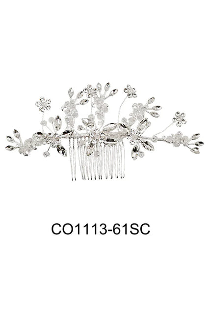 CRYSTAL FLOWER DECOR TIARA HAIR COMB 1113-61 (1PC)
