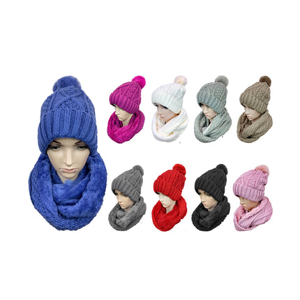 Pom Pom Knitted Beanie and Scarf Set CP2545 (12SET)