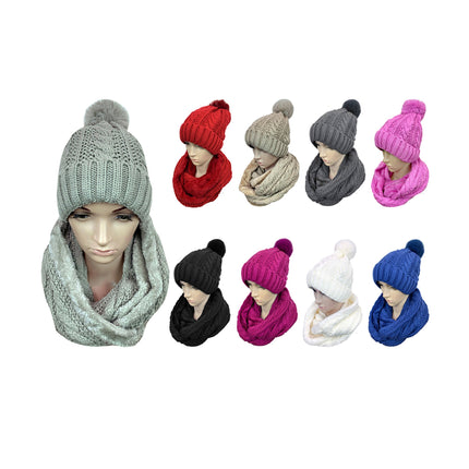 Pom Pom Knitted Beanie and Scarf Set CP2546 (12SET)