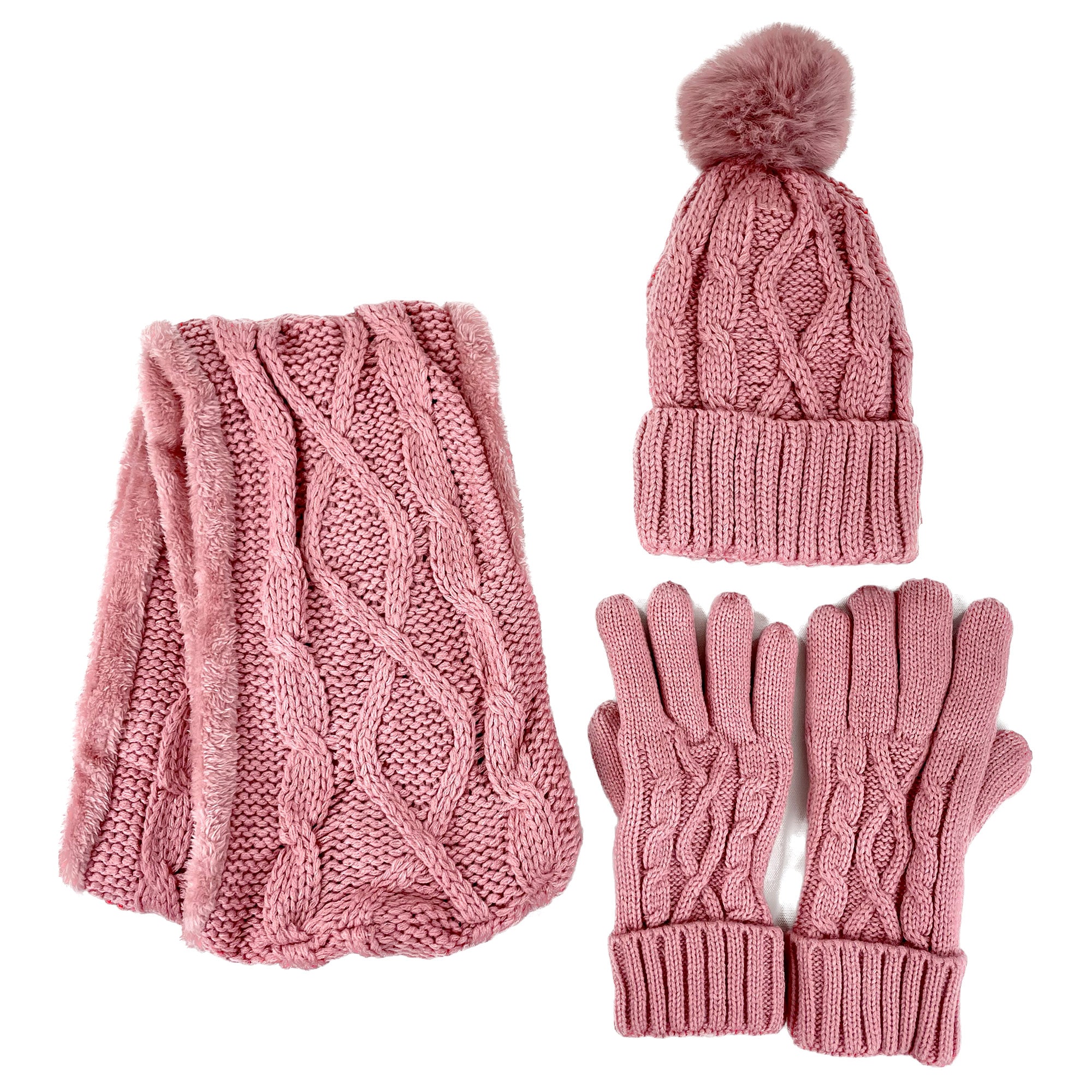 POM POM KNITTED BEANIE SCARF GLOVE 3 SET 3111 (12PC)