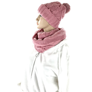 POM POM KNITTED BEANIE SCARF GLOVE 3 SET 3111 (12PC)