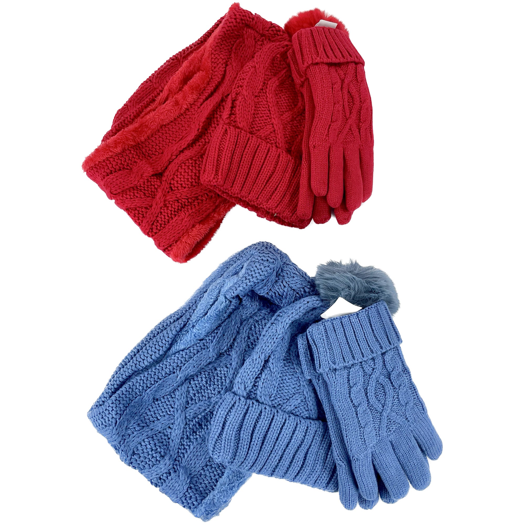 POM POM KNITTED BEANIE SCARF GLOVE 3 SET 3111 (12PC)