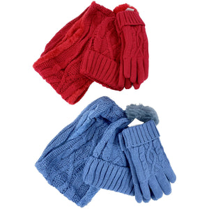 POM POM KNITTED BEANIE SCARF GLOVE 3 SET 3111 (12PC)