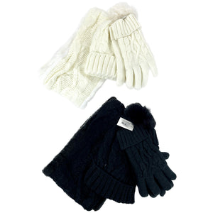 POM POM KNITTED BEANIE SCARF GLOVE 3 SET 3111 (12PC)
