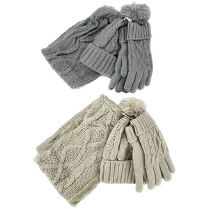 POM POM KNITTED BEANIE SCARF GLOVE 3 SET 3111 (12PC)