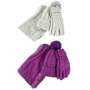 POM POM KNITTED BEANIE SCARF GLOVE 3 SET 3111 (12PC)