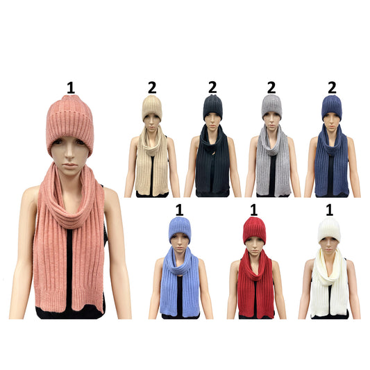 KNITTED BEANIE SCARF SET 4007 (12PC)