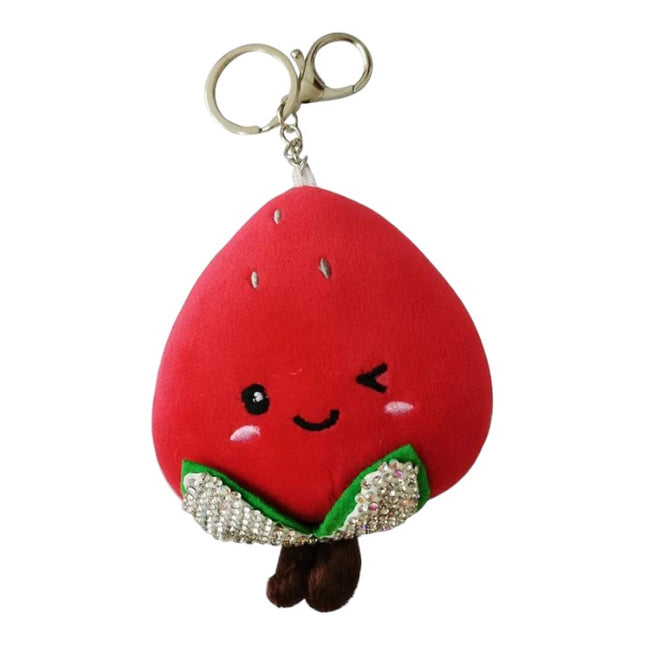 RHINESTONE STRAWBERRY PLUSH KEY CHAIN 224-3 (12PC)