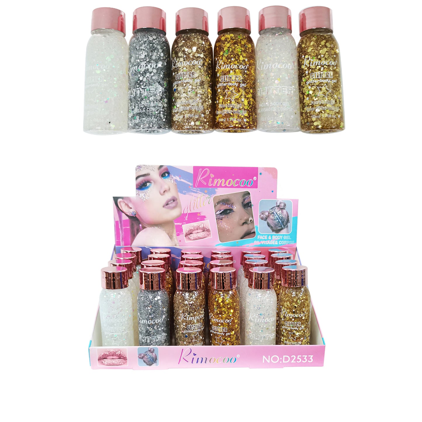 FACE AND BODY GLITTER GEL 2533 (24PC)