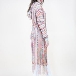 TRIBAL STRIPE PATTERN HOODIE FRINGED LONG CARDIGAN 64088 (6PC)