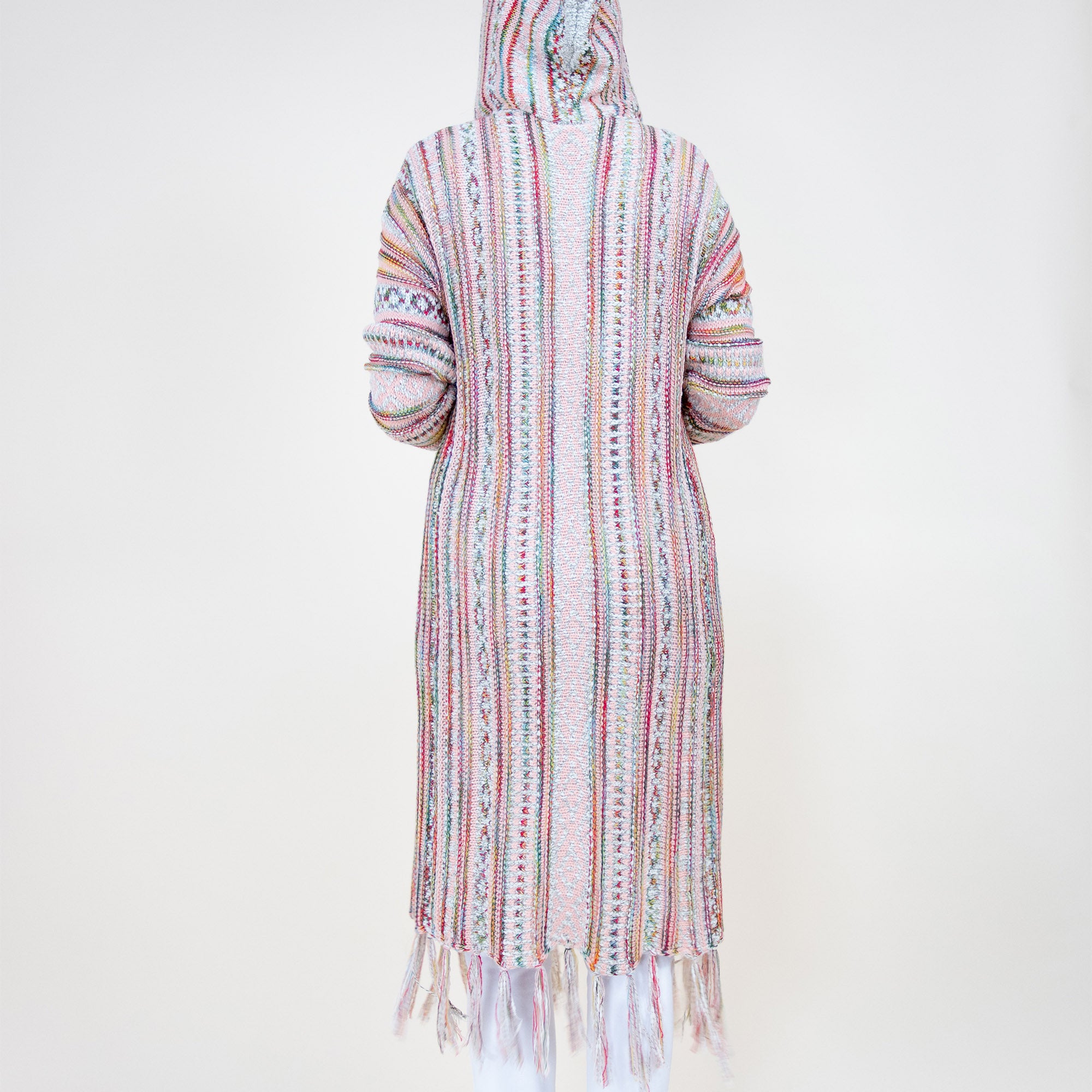 TRIBAL STRIPE PATTERN HOODIE FRINGED LONG CARDIGAN 64088 (6PC)