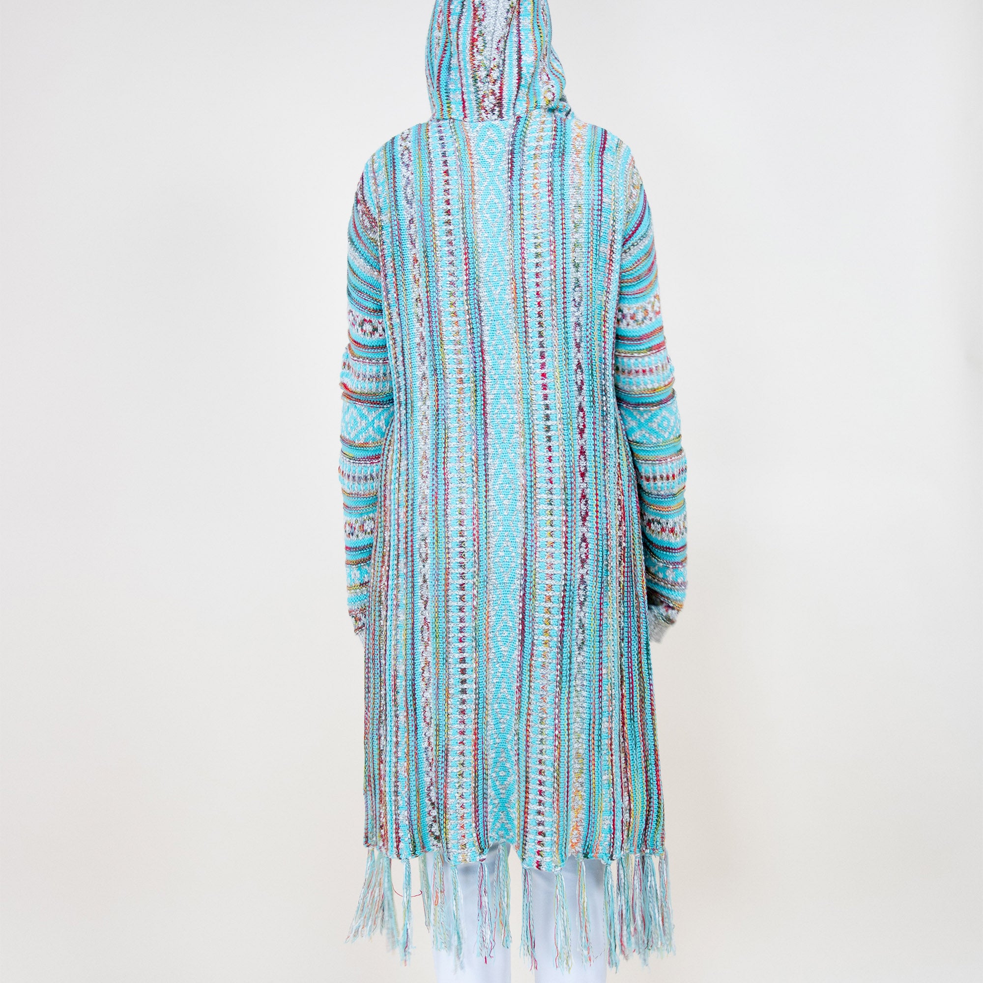 TRIBAL STRIPE PATTERN HOODIE FRINGED LONG CARDIGAN 64088 (6PC)