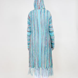 TRIBAL STRIPE PATTERN HOODIE FRINGED LONG CARDIGAN 64088 (6PC)