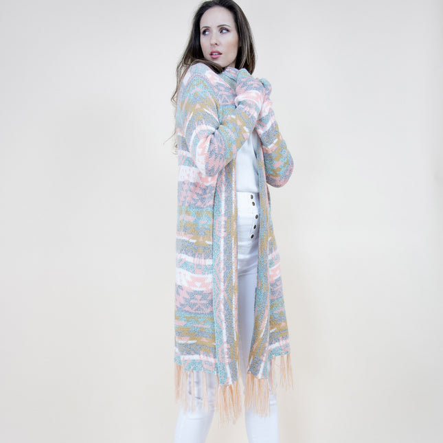 Aztec Bohemian Stripe Pattern Fringed Cardigan FP64092 (6PC)