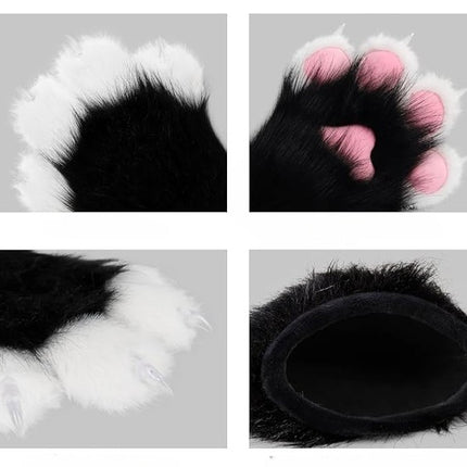 Faux Fur Cat Paws Furry Gloves Animal Mittens GE5829-1 (12PAIR)