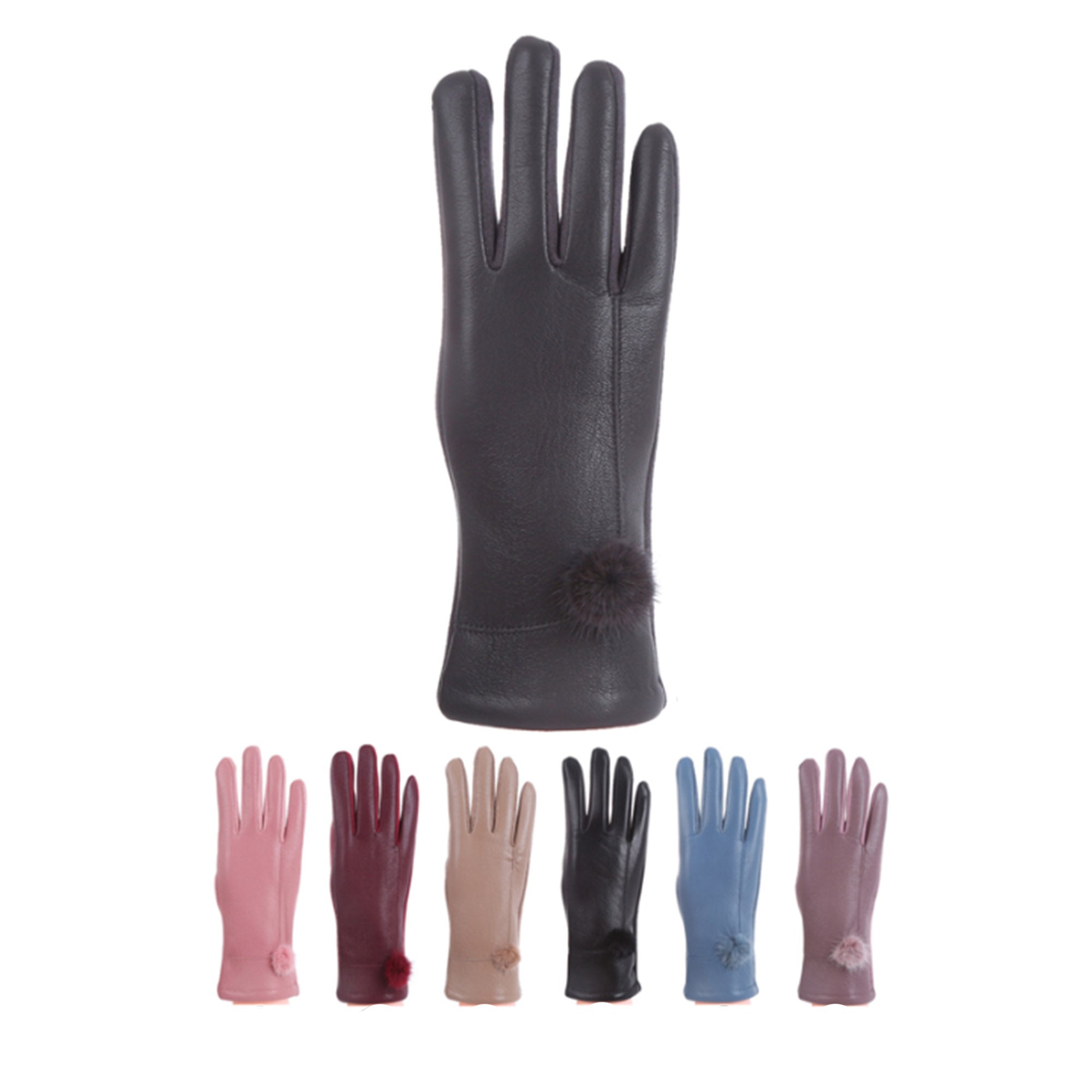 WOMEN'S FAUX LEATHER POM POM GLOVES 178 (12PAIR)