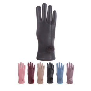 WOMEN'S FAUX LEATHER POM POM GLOVES 178 (12PAIR)