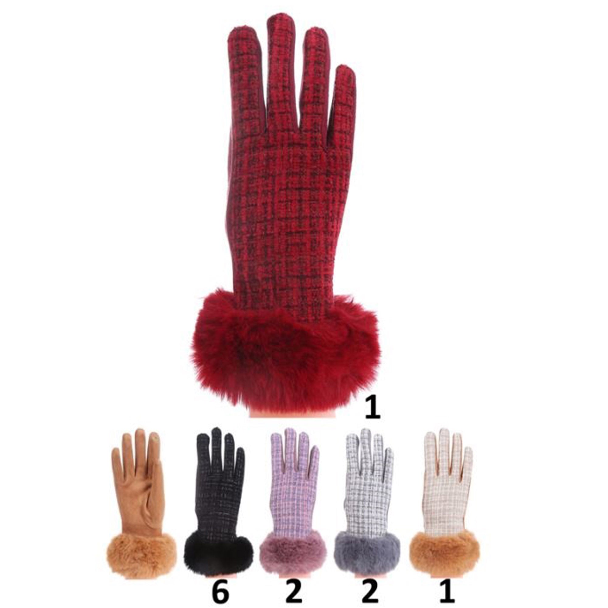 WOMEN'S FUR CHECK PATTERN GLOVES 184 (12PAIR)