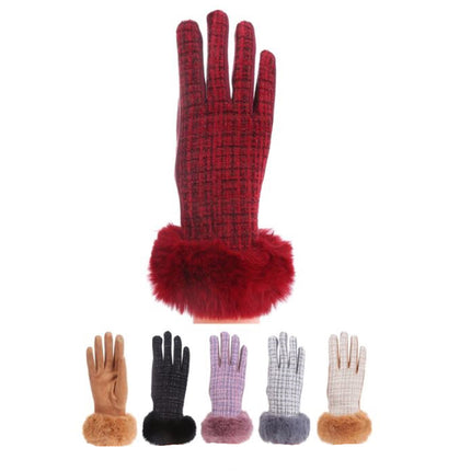 Women's Fur Check Pattern Gloves GL184 (12PAIR)