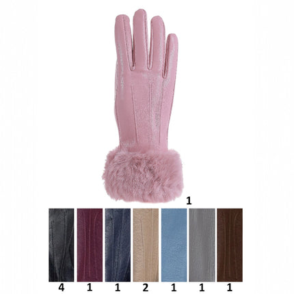 Women's PU Leather Faux Fur Gloves GL211 (12PAIR)
