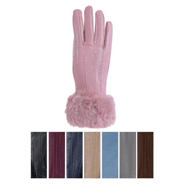 Women's PU Leather Faux Fur Gloves GL211 (12PAIR)