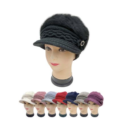 Women's Fur Visor Flower Knitted Hat H15-20 (12PC)