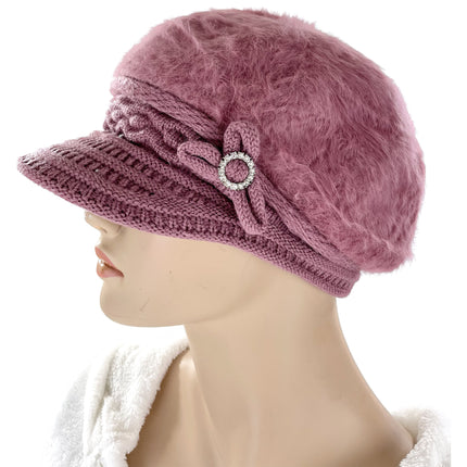 Women's Fur Visor Flower Knitted Hat H15-20 (12PC)