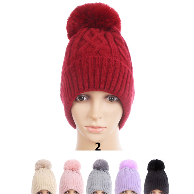 Pom Pom Knitted Beanie H20-21 (12PC)