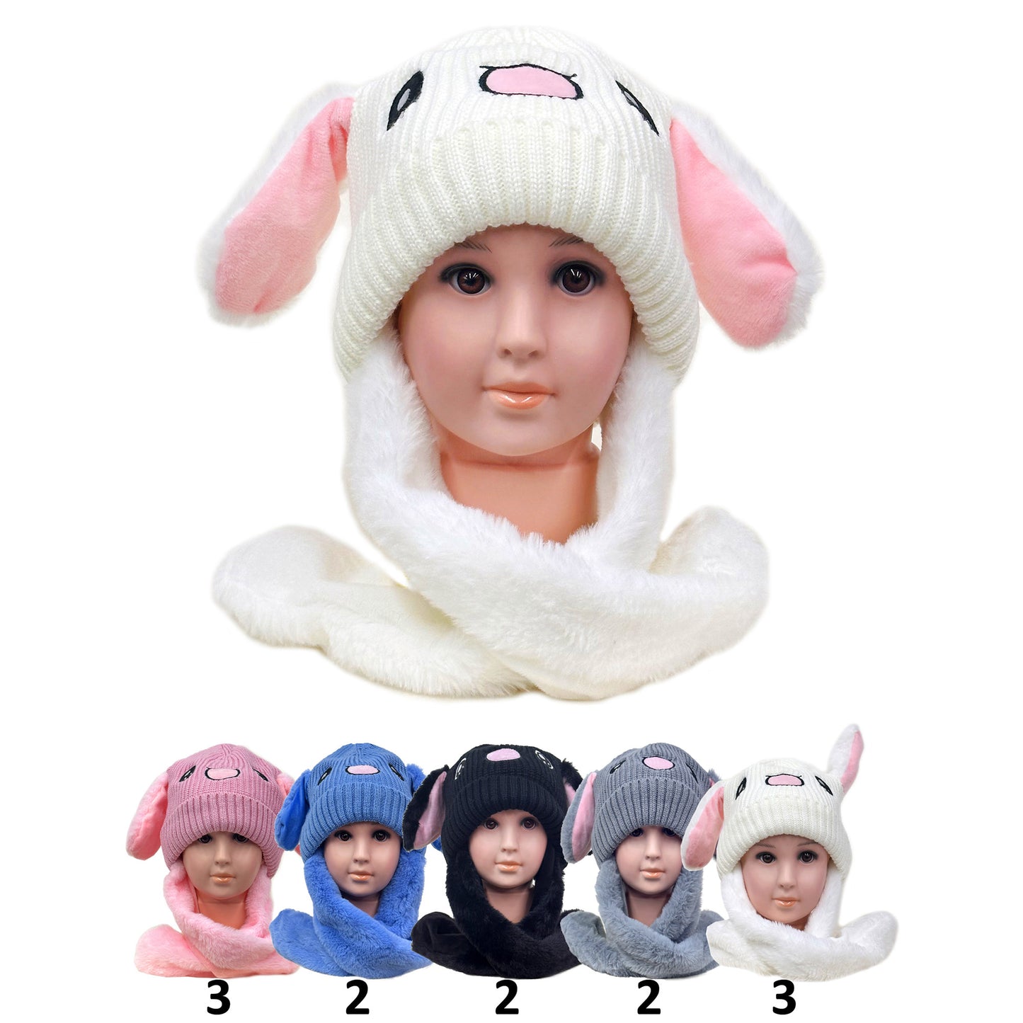 KIDS RABBIT MOVING EAR KNITTED BEANIE 200-16 (12PC)