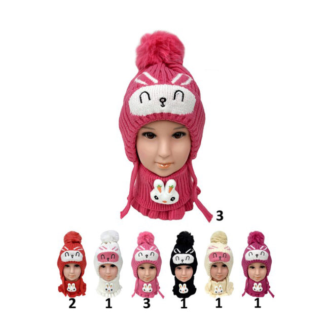 Kids Pom Pom Rabbit Beanie Neck Warmer Set H201-6 (12PC)