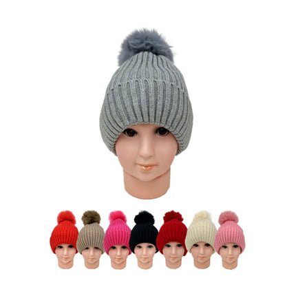 Kids Pom Pom Knitted Beanie H201-7 (12PC)