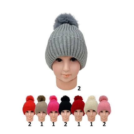 Kids Pom Pom Knitted Beanie H201-7 (12PC)