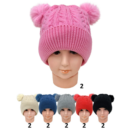 Kids Pom Pom Knitted Beanie H201-8 (12PC)
