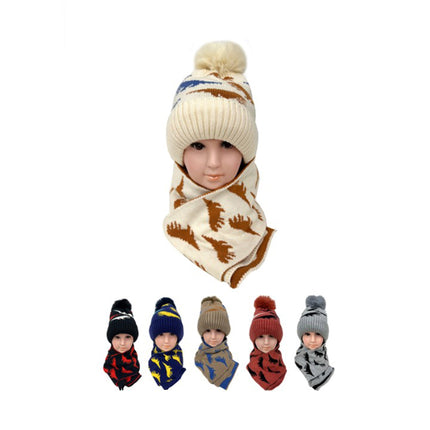 Kids Pom Pom Dinosaur Knitted Beanie Scarf Set H201-9 (12SET)