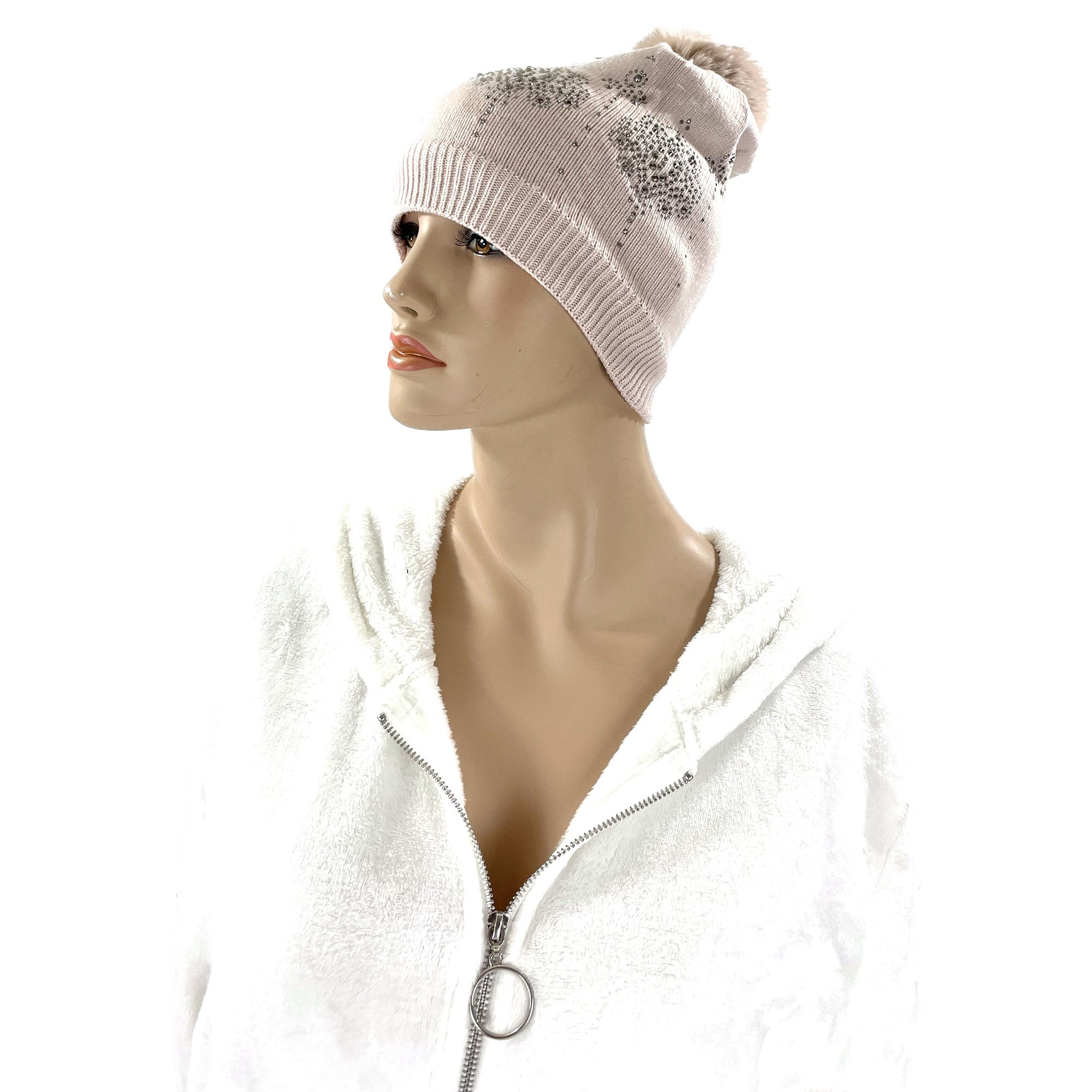 POM POM RHINESTONE DECOR BEANIE 22-3 (12PC)