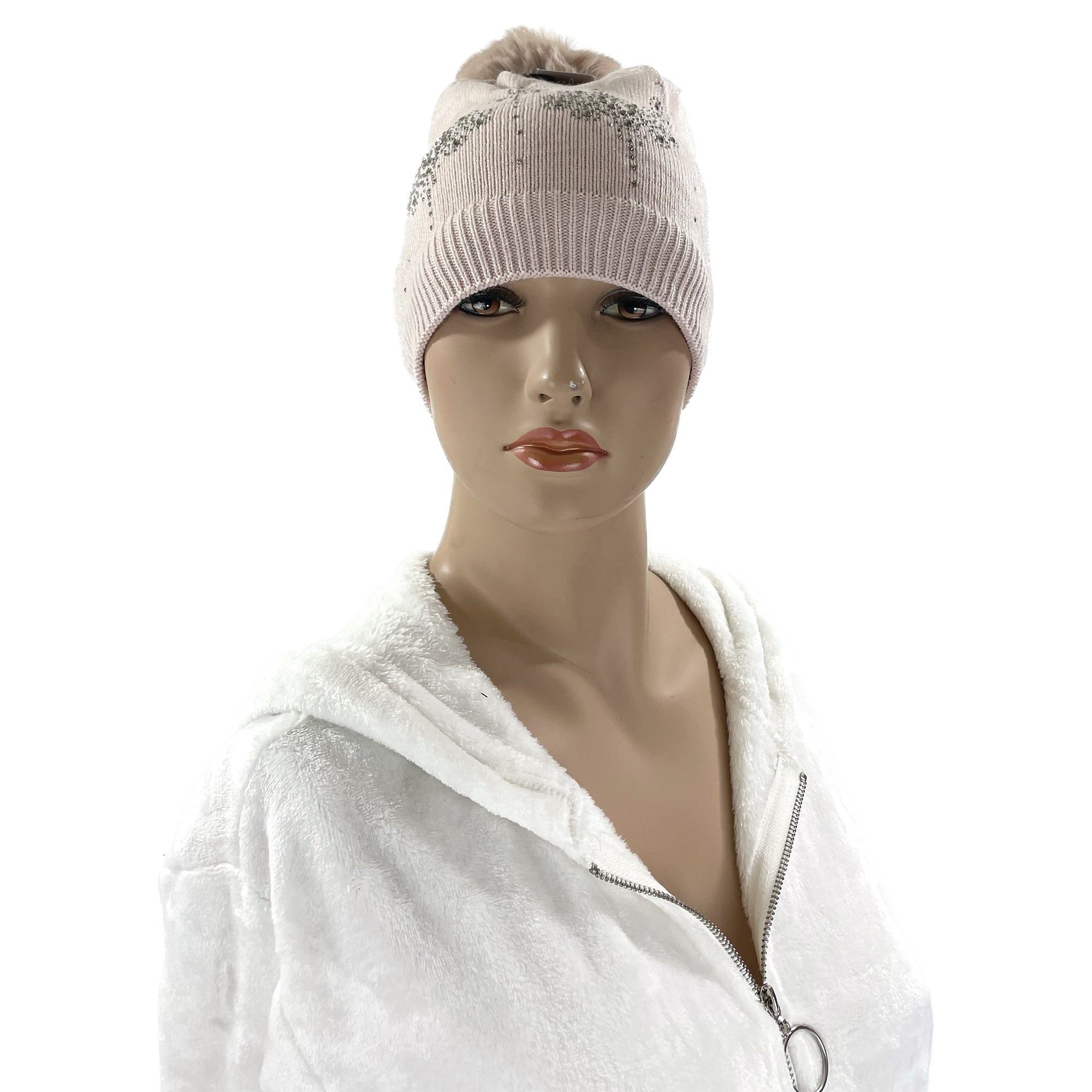 POM POM RHINESTONE DECOR BEANIE 22-3 (12PC)