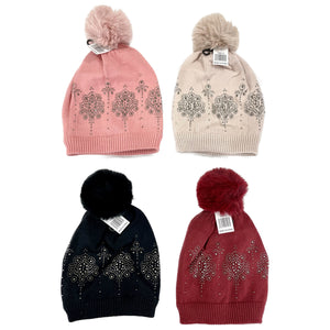 POM POM RHINESTONE DECOR BEANIE 22-3 (12PC)