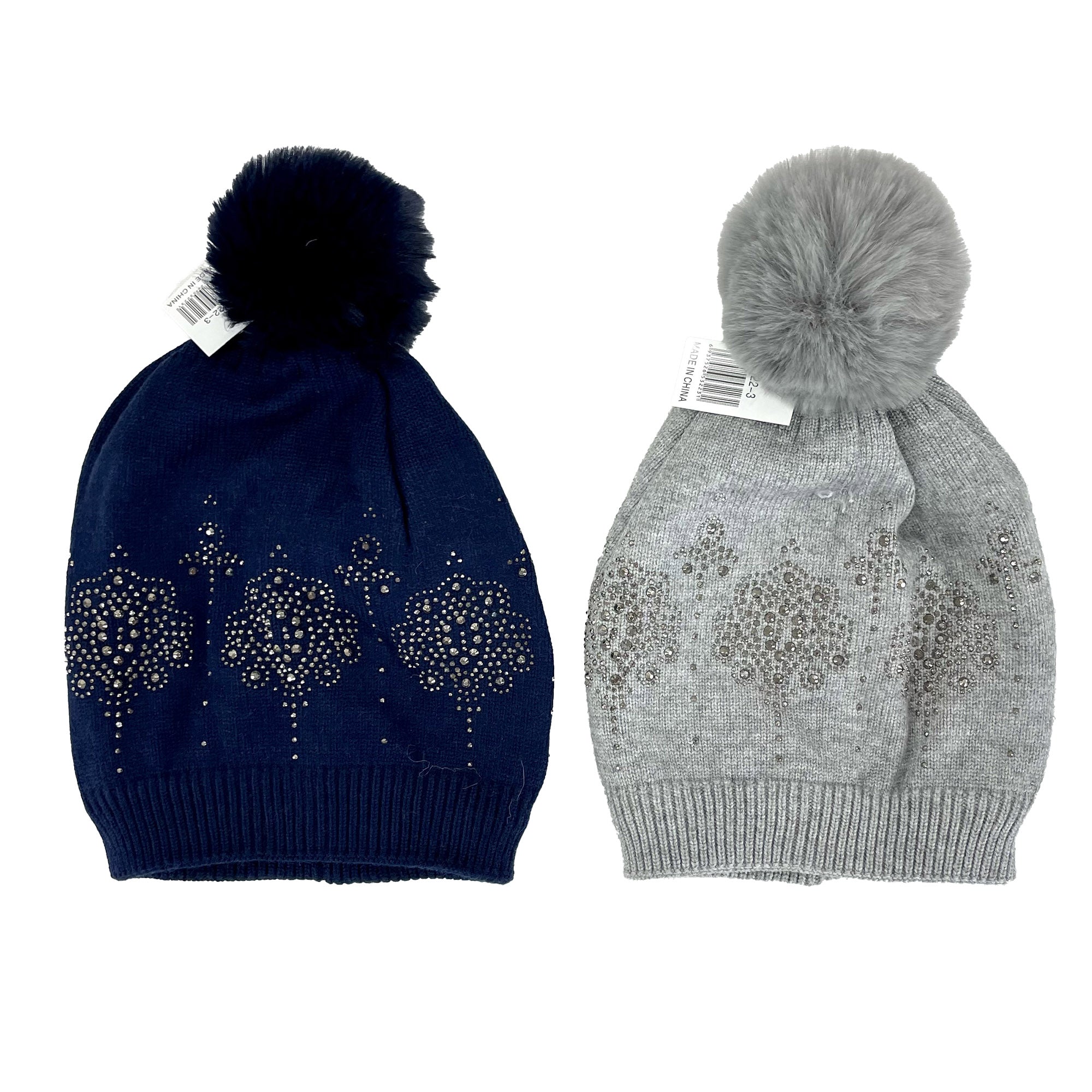 POM POM RHINESTONE DECOR BEANIE 22-3 (12PC)