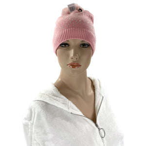 POM POM RHINESTONE DECOR BEANIE 22-4 (12PC)