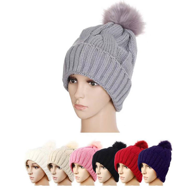 Pom Pom Knitted Beanie H86 (12PC)
