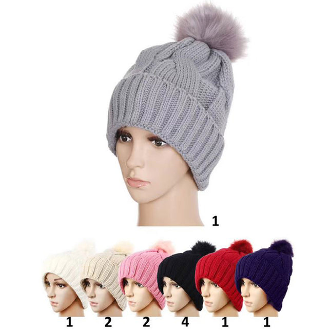 Pom Pom Knitted Beanie H86 (12PC)