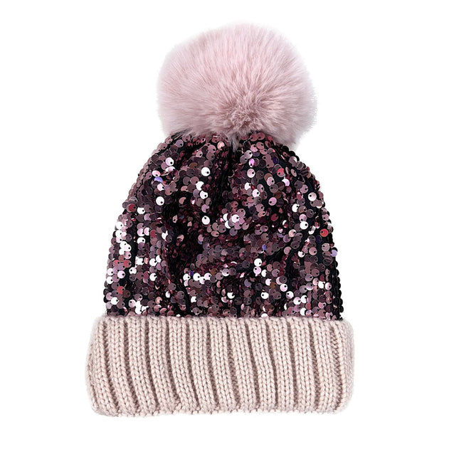Pom Pom Sequin Beanie HA3715-1 (12PC)