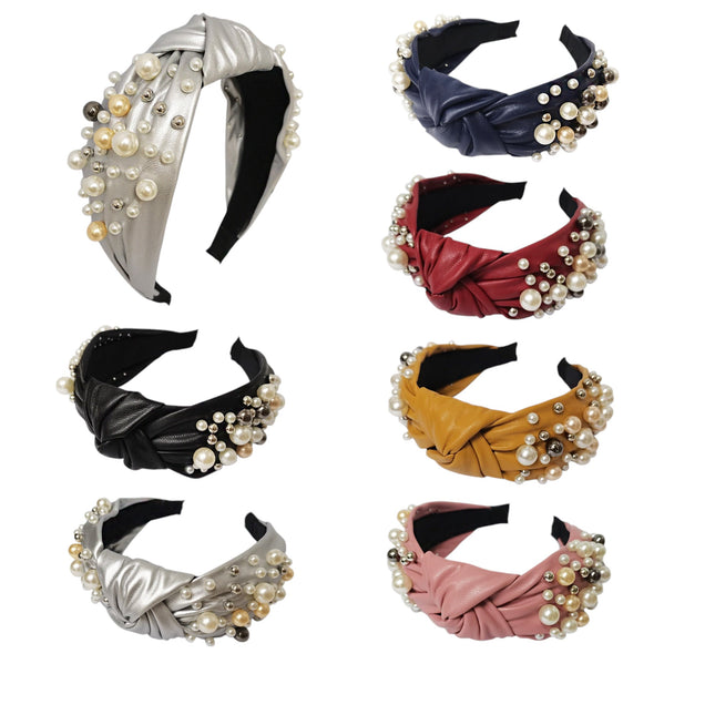 Pu Leather With Pearl Headband HB1105-18 (12PC)
