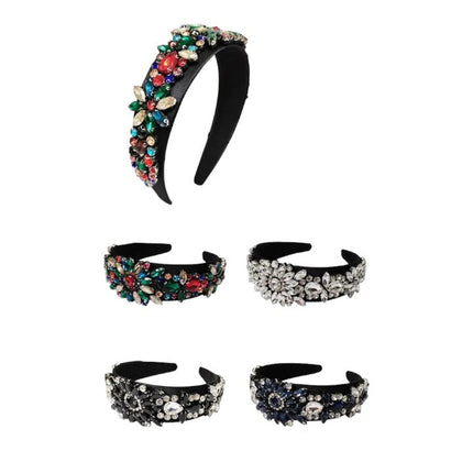 Multi Crystal Flower Decor Satin Headband HB1011-59 (12PC)