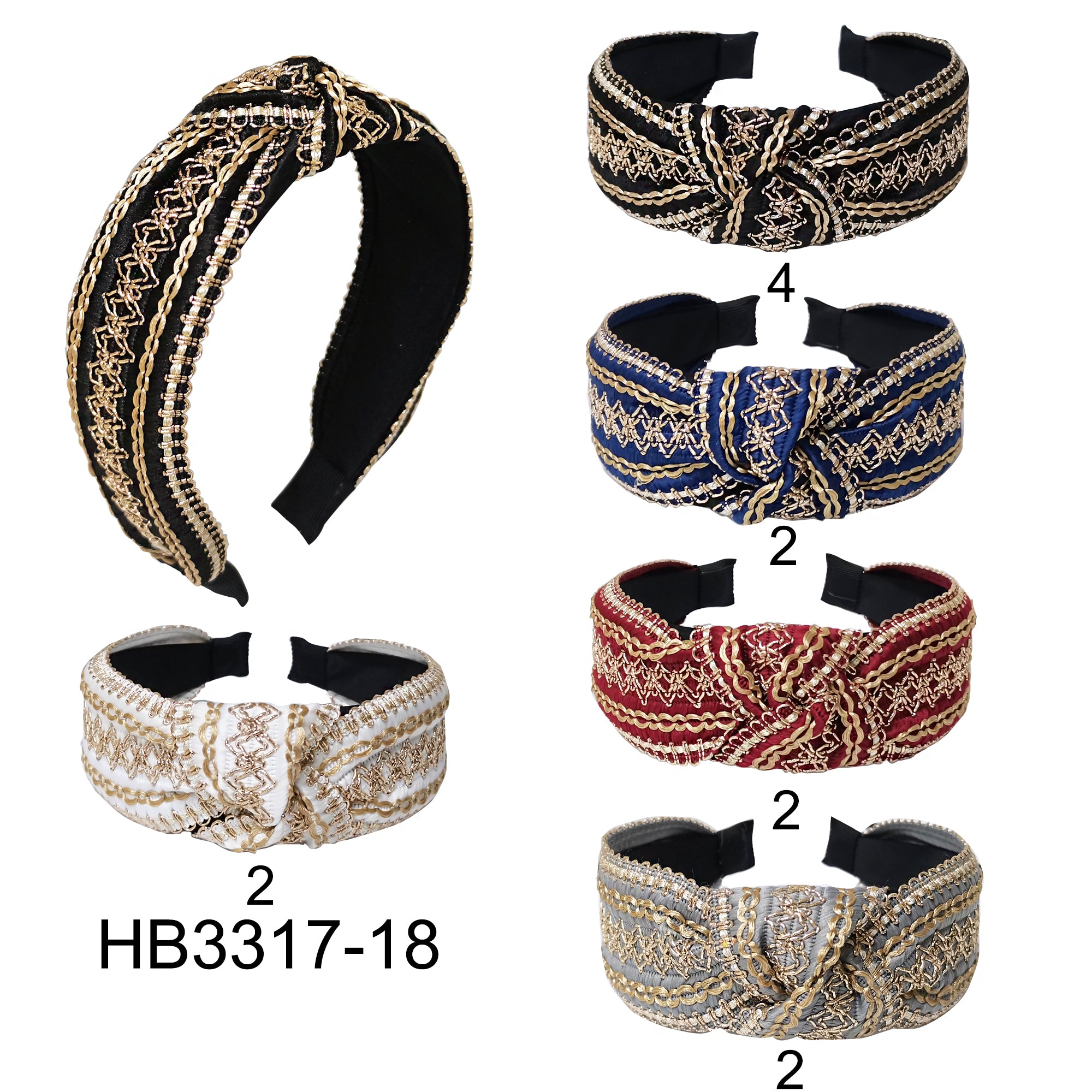 FABRIC COLORFUL PATTERN TWISTED HEADBAND 3317-18 (12PC)